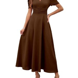 Shasmi Girl's & Women's Solid Color V-Neck A-Line Maxi Dress for Women | New Year Party Outfit | Waist Cinched Puff Sleeve Western | Elegant Casual Wear