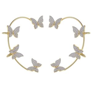 Shining Diva Fashion Latest Stylish 2 Pcs Zircon Butterfly No Piercing Ear Cuff Earrings Rhinestone Ear Wrap Around Fairy Earrings for Women Teen Girls